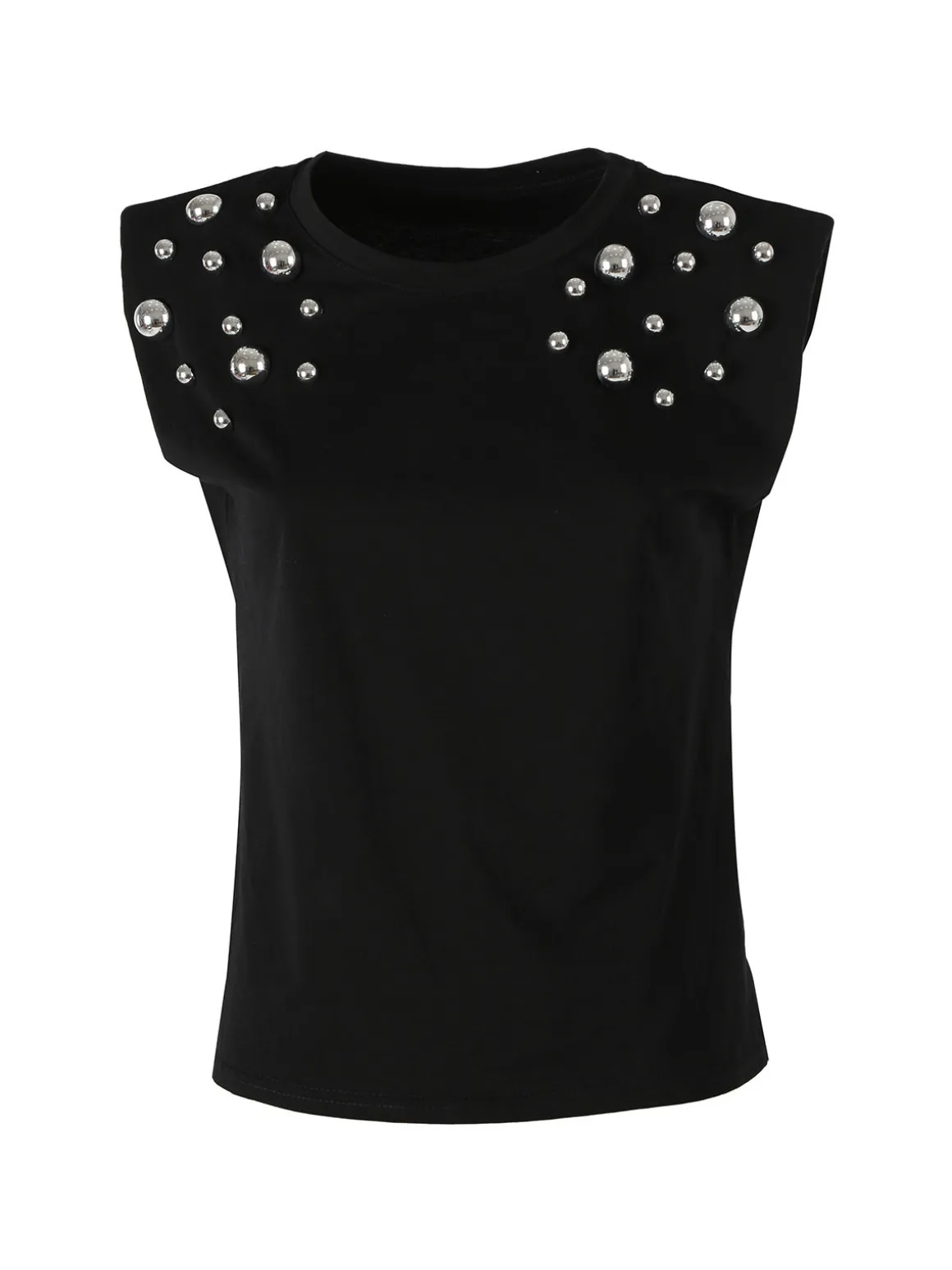 Solada Top donna in cotone con borchie - nero