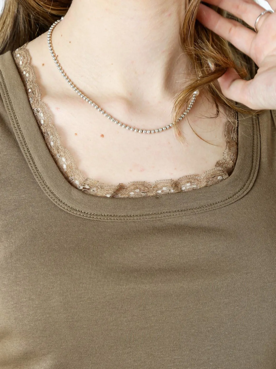 Solada Top donna in cotone con pizzo - marrone