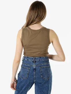 Solada Top donna in cotone con pizzo - marrone