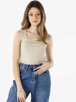 Solada Top donna in cotone con pizzo - beige