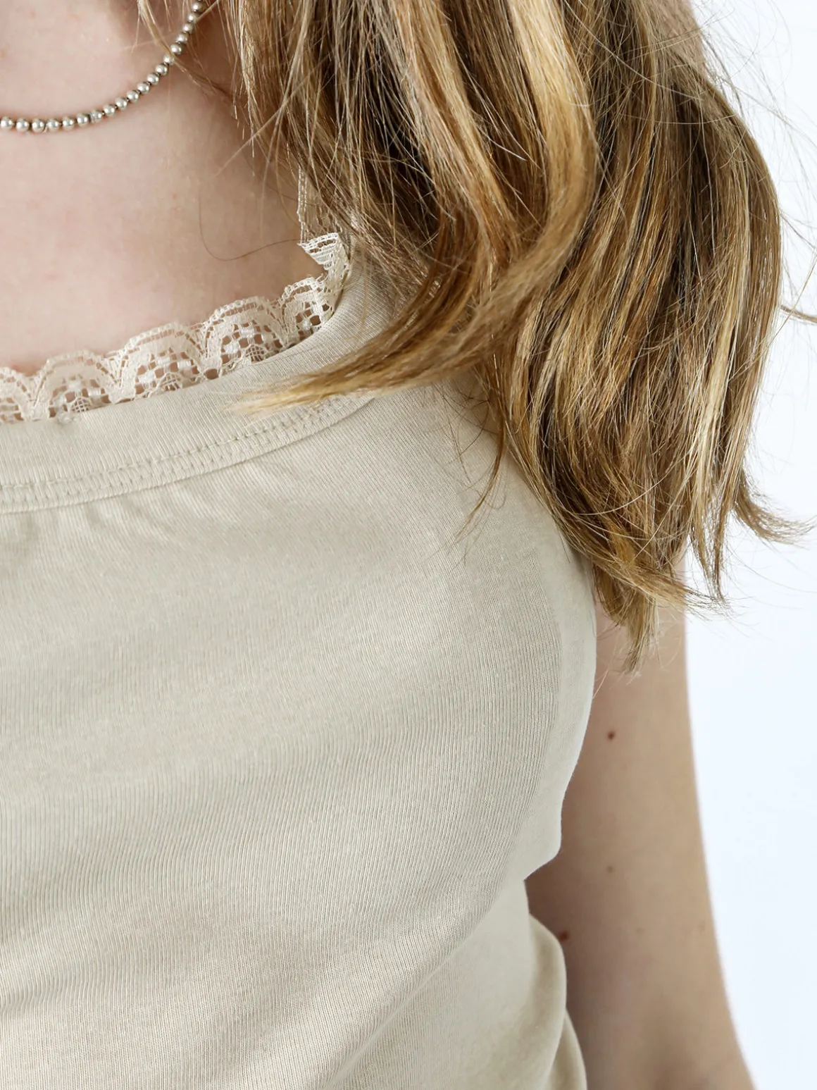 Solada Top donna in cotone con pizzo - beige