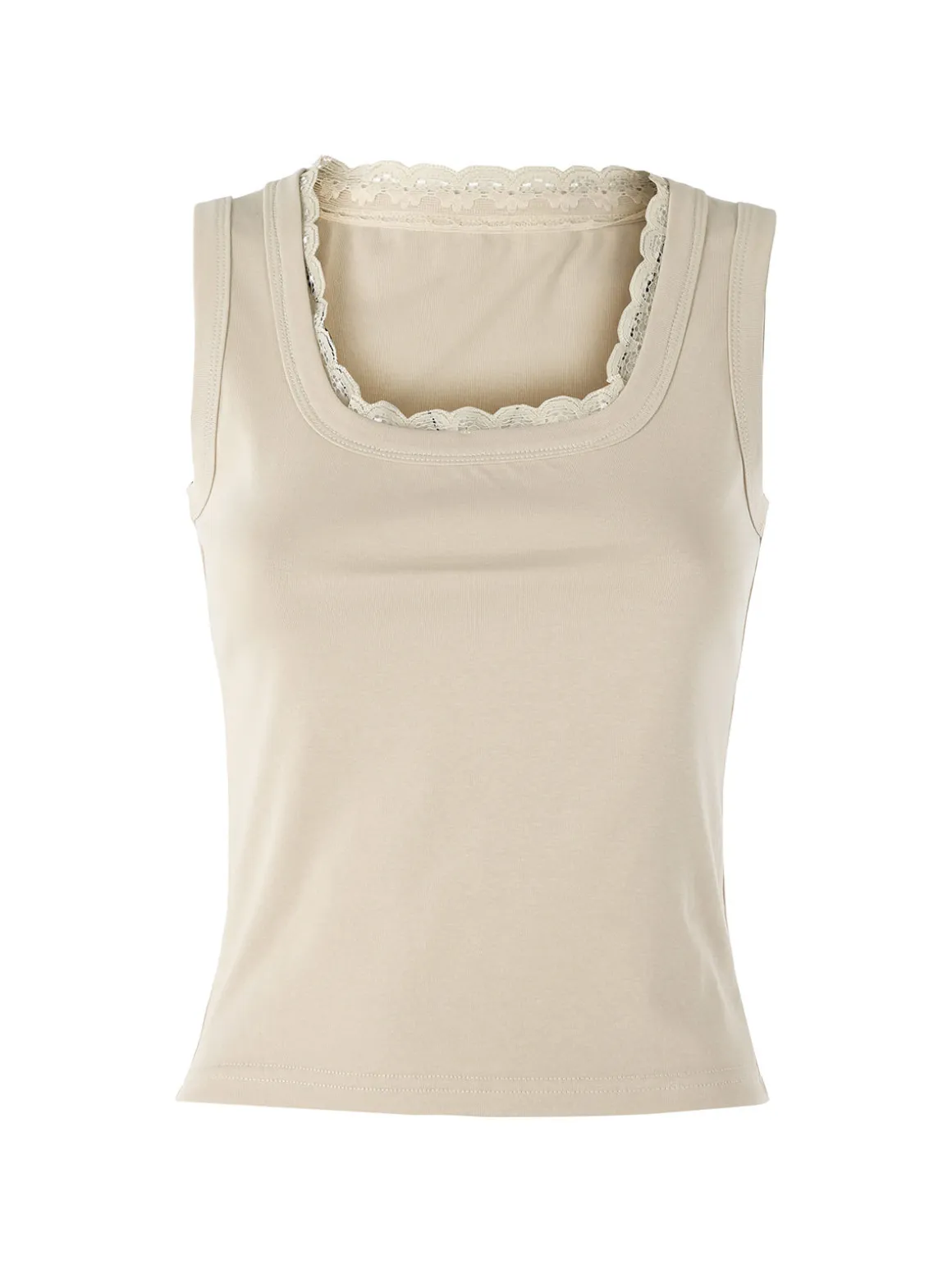 Solada Top donna in cotone con pizzo - beige