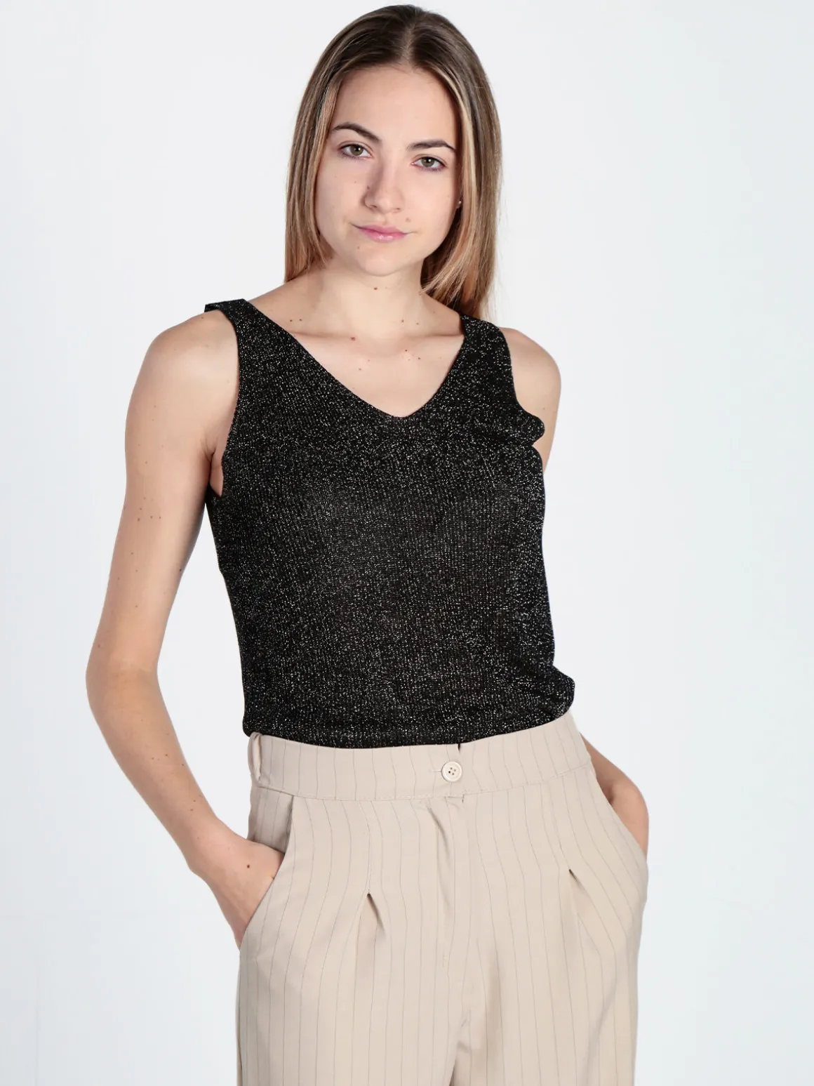 Solada Top donna in lurex a costine