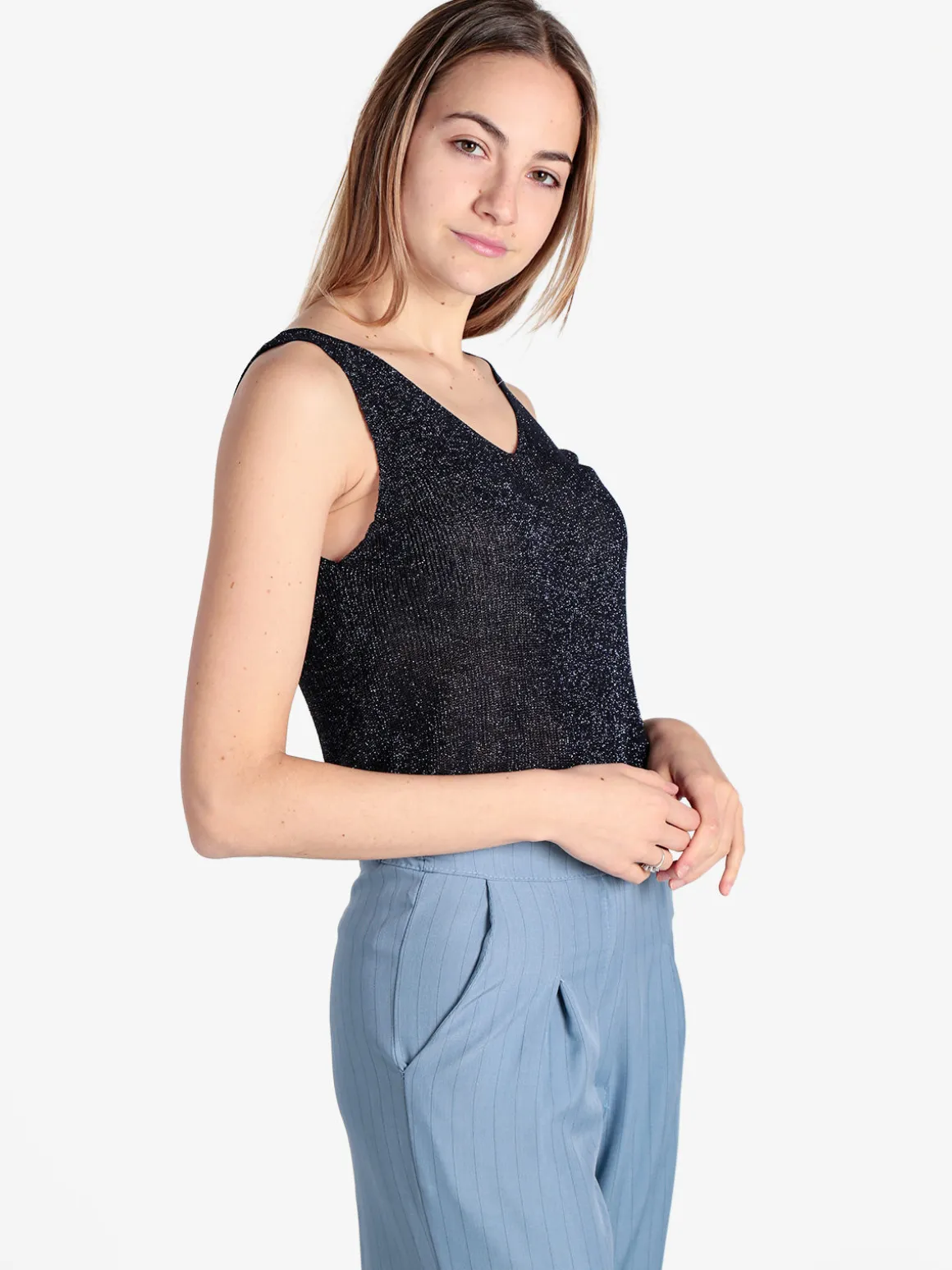 Solada Top donna in lurex a costine