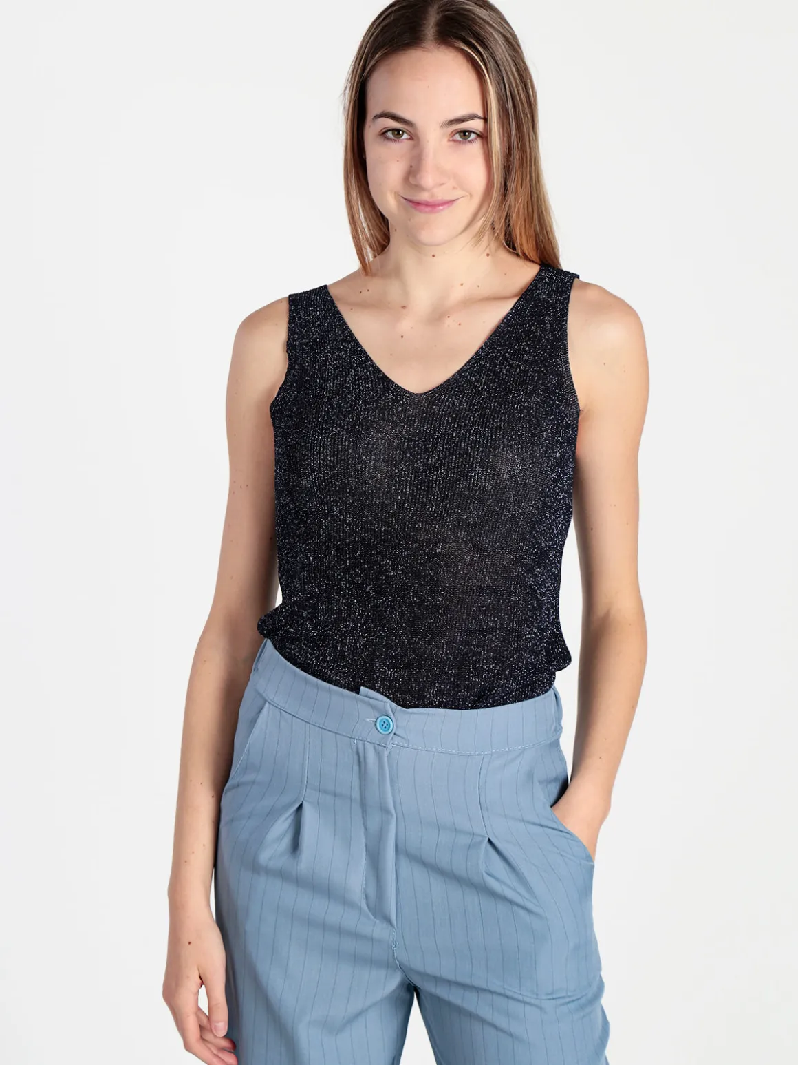 Solada Top donna in lurex a costine