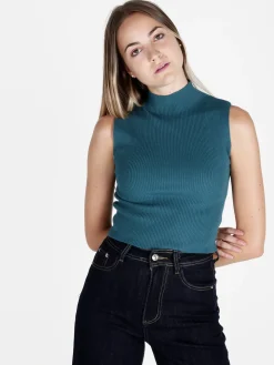 Solada Top donna in maglia a costine con collo a lupetto