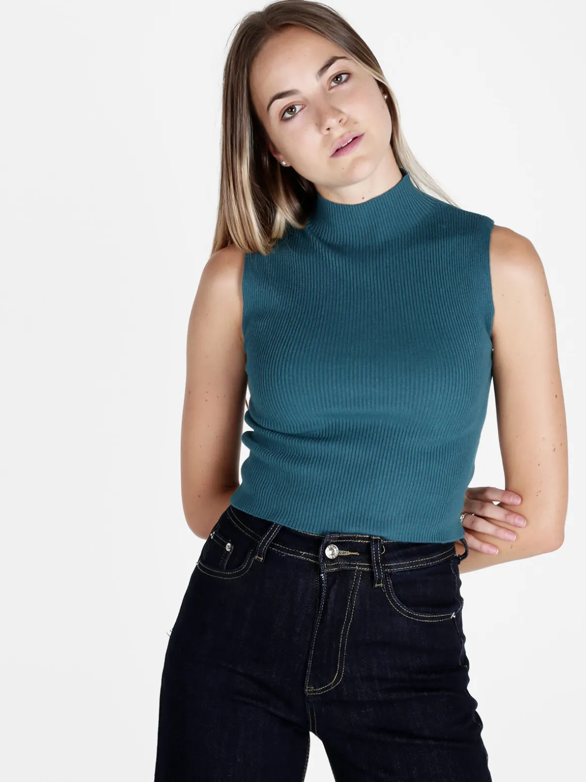 Solada Top donna in maglia a costine con collo a lupetto