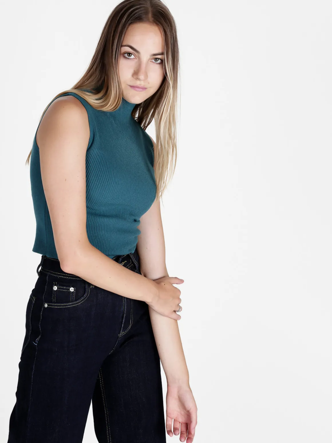 Solada Top donna in maglia a costine con collo a lupetto