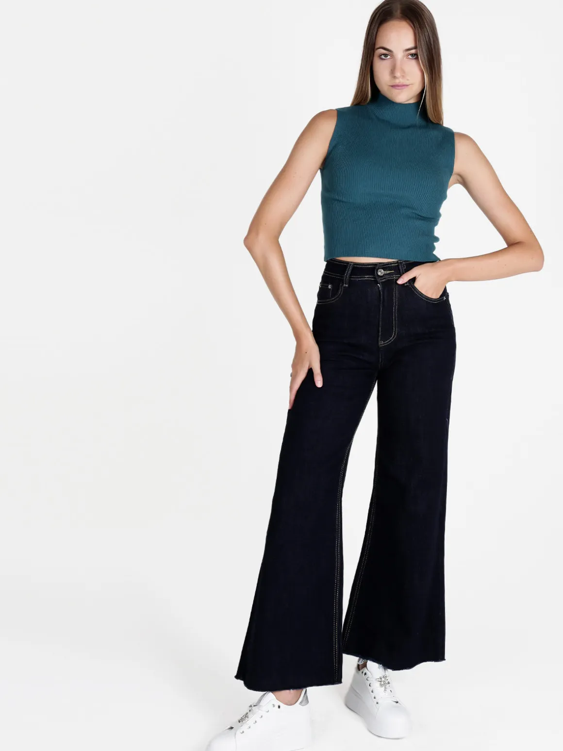 Solada Top donna in maglia a costine con collo a lupetto