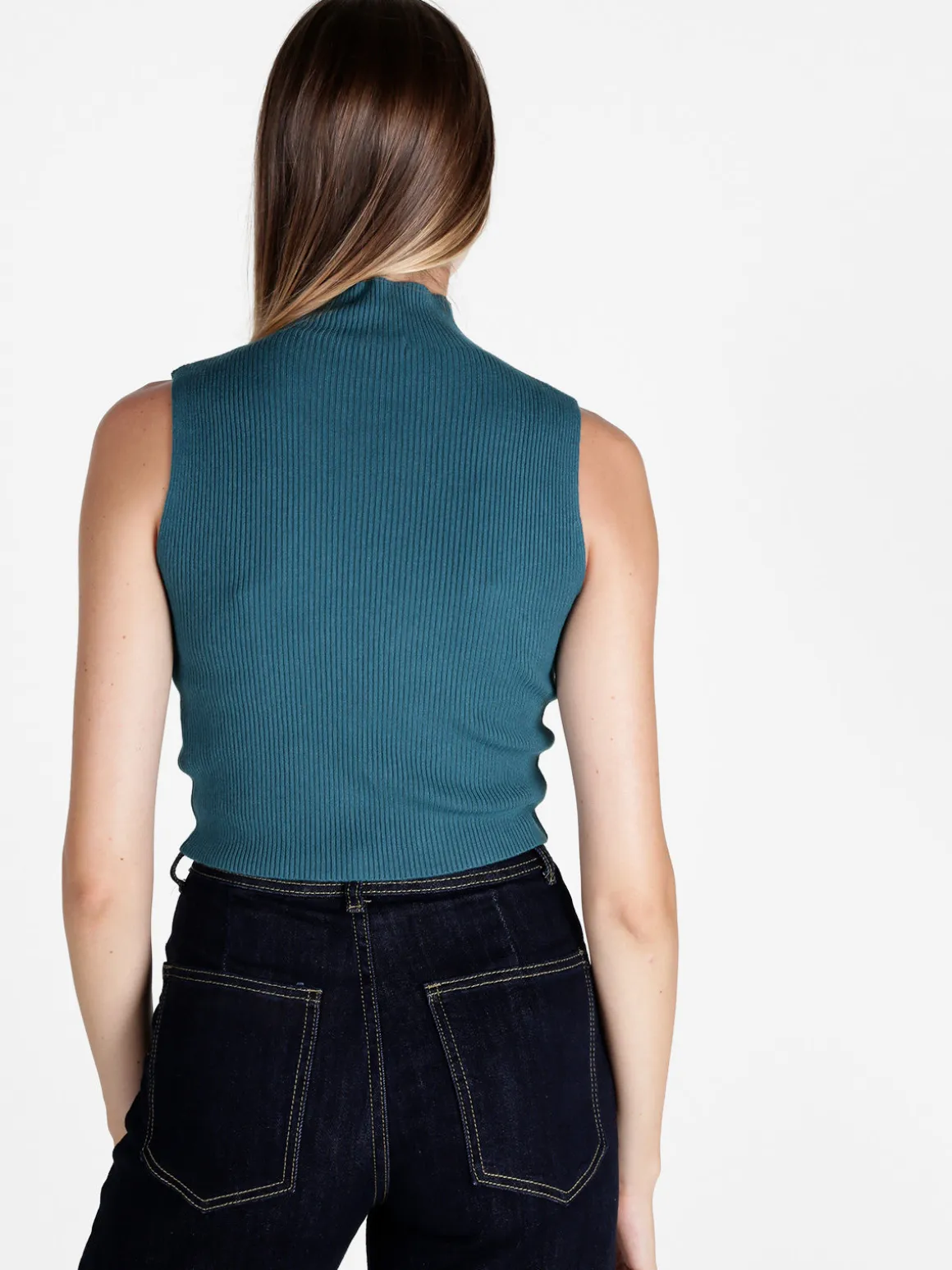 Solada Top donna in maglia a costine con collo a lupetto