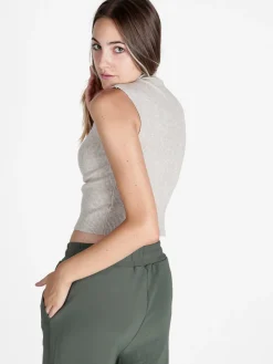 Solada Top donna in maglia a costine con collo a lupetto