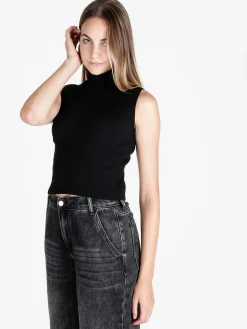Solada Top donna in maglia a costine con collo a lupetto