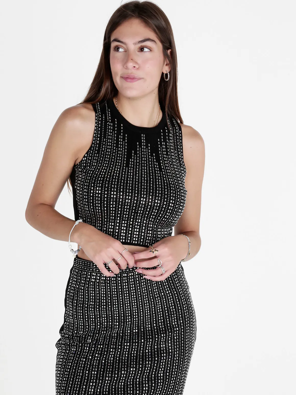 Solada Top donna in maglia con strass