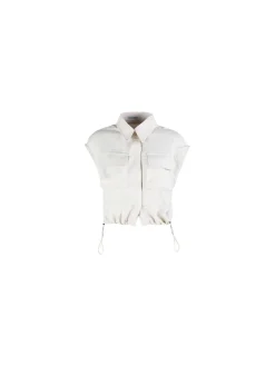Solada Top donna in misto lino con coulisse laterali - khaki