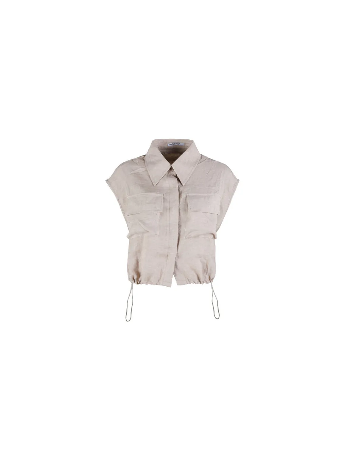 Solada Top donna in misto lino con coulisse laterali - khaki