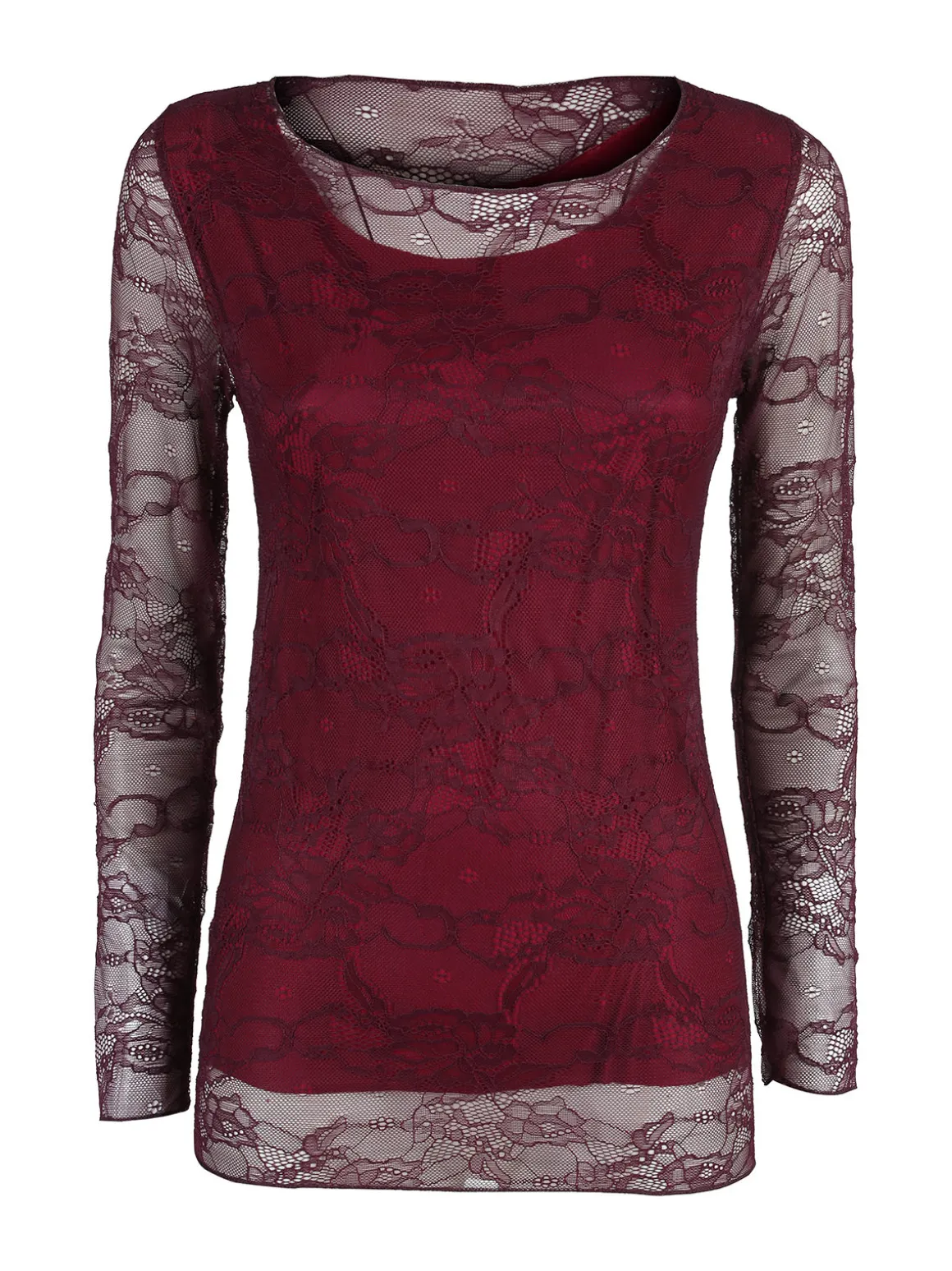 Solada Top donna in pizzo a maniche lunghe - bordeaux