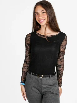 Solada Top donna in pizzo a maniche lunghe - nero