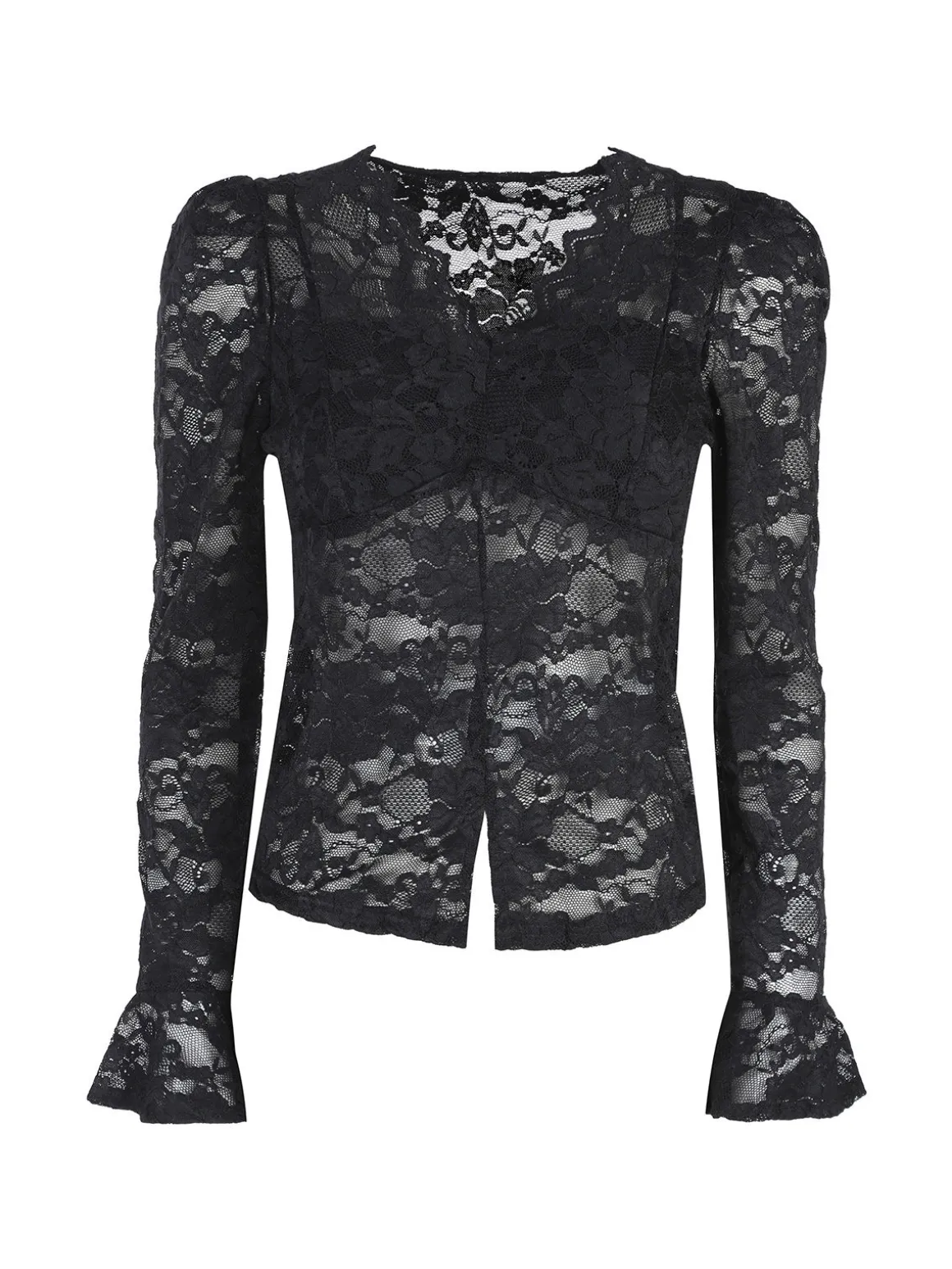 Solada Top donna in pizzo a maniche lunghe - nero
