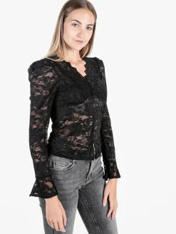 Solada Top donna in pizzo a maniche lunghe - nero