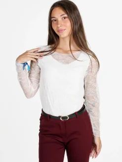Solada Top donna in pizzo a maniche lunghe - bianco