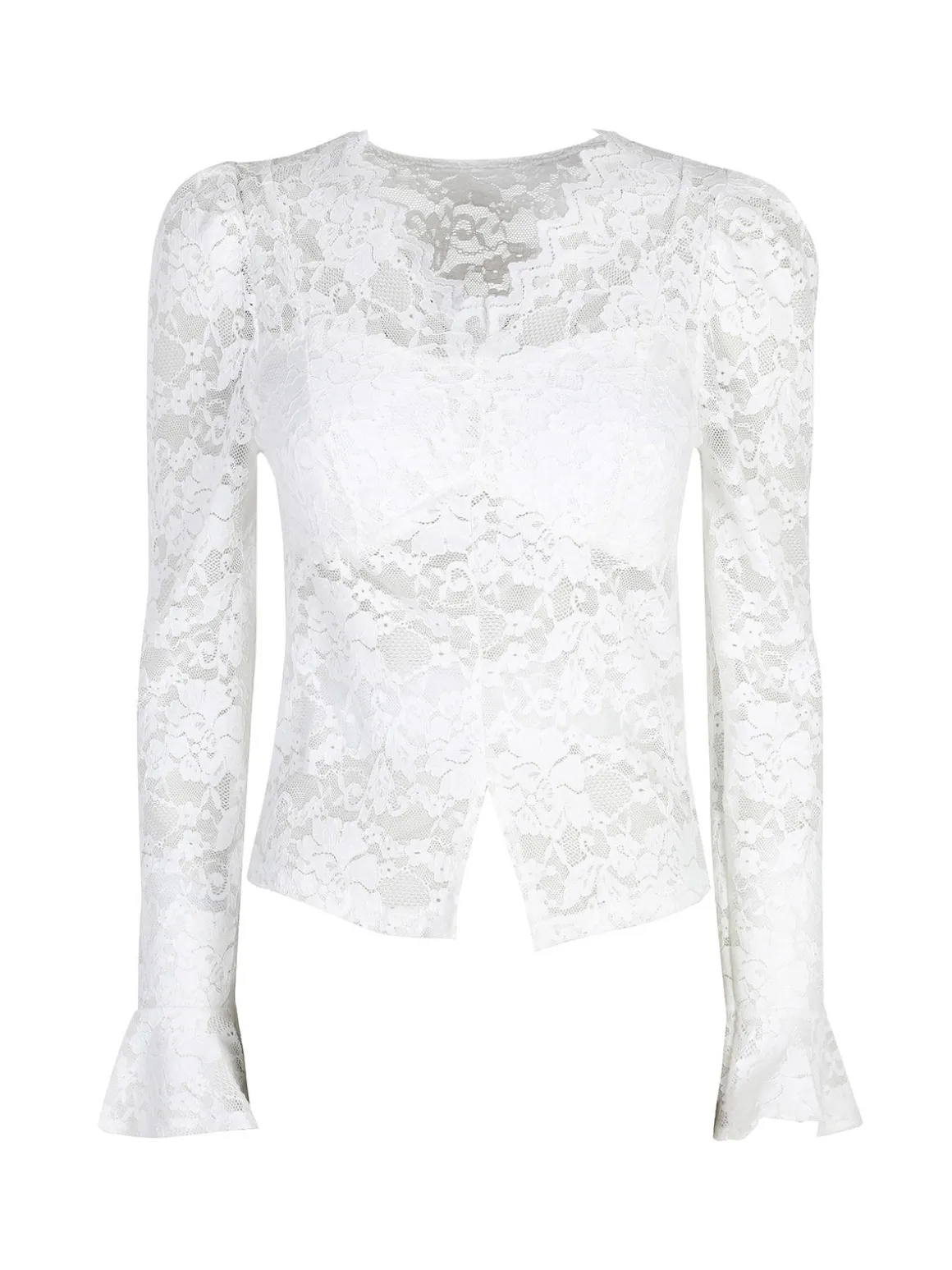 Solada Top donna in pizzo a maniche lunghe - bianco