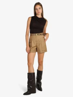 Solada Top donna in pizzo con scollo a cascata - marrone