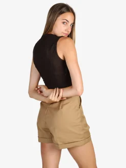 Solada Top donna in pizzo con scollo a cascata - marrone