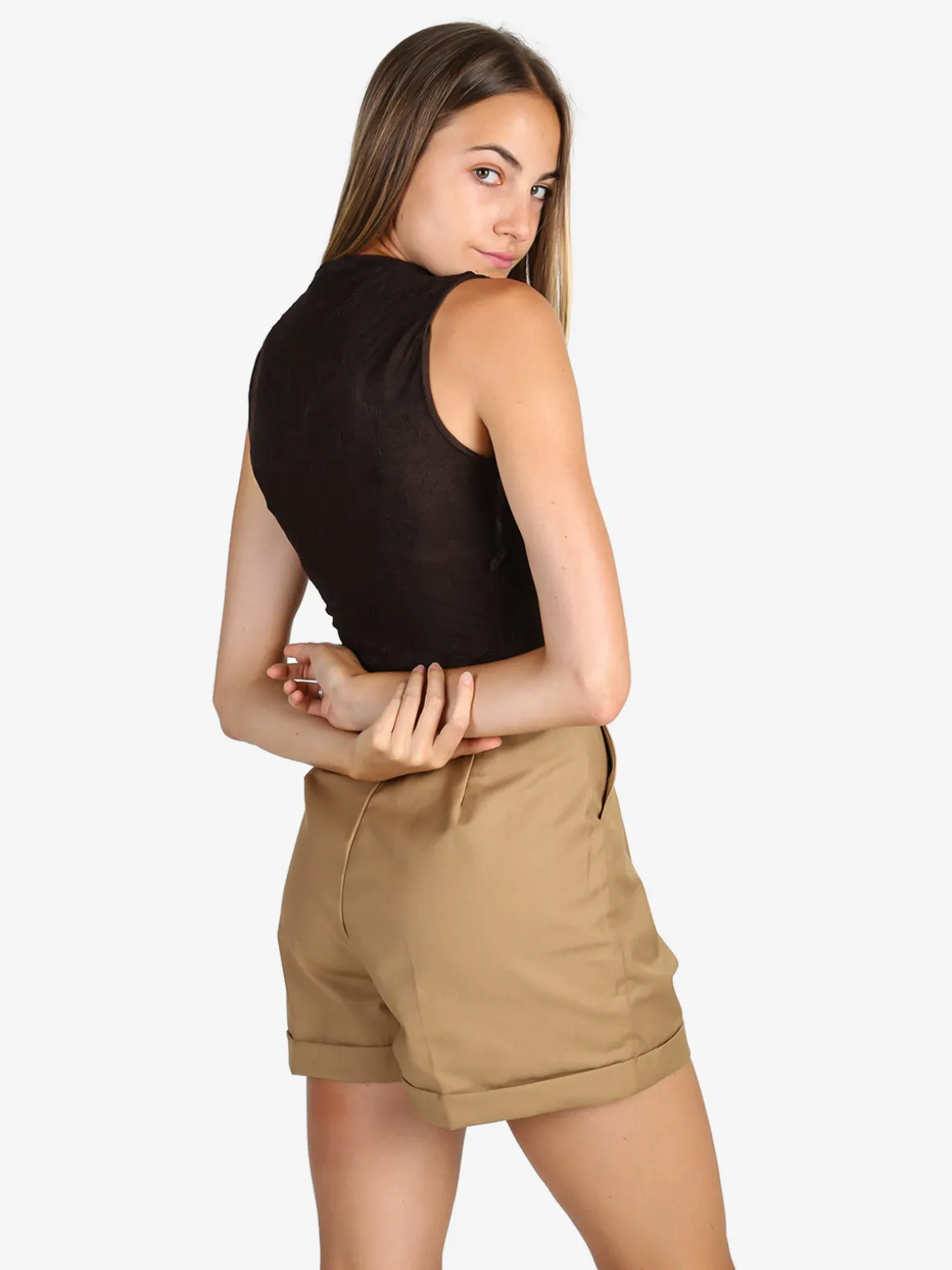 Solada Top donna in pizzo con scollo a cascata - marrone