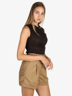 Solada Top donna in pizzo con scollo a cascata - marrone