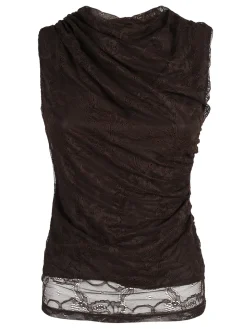 Solada Top donna in pizzo con scollo a cascata - marrone