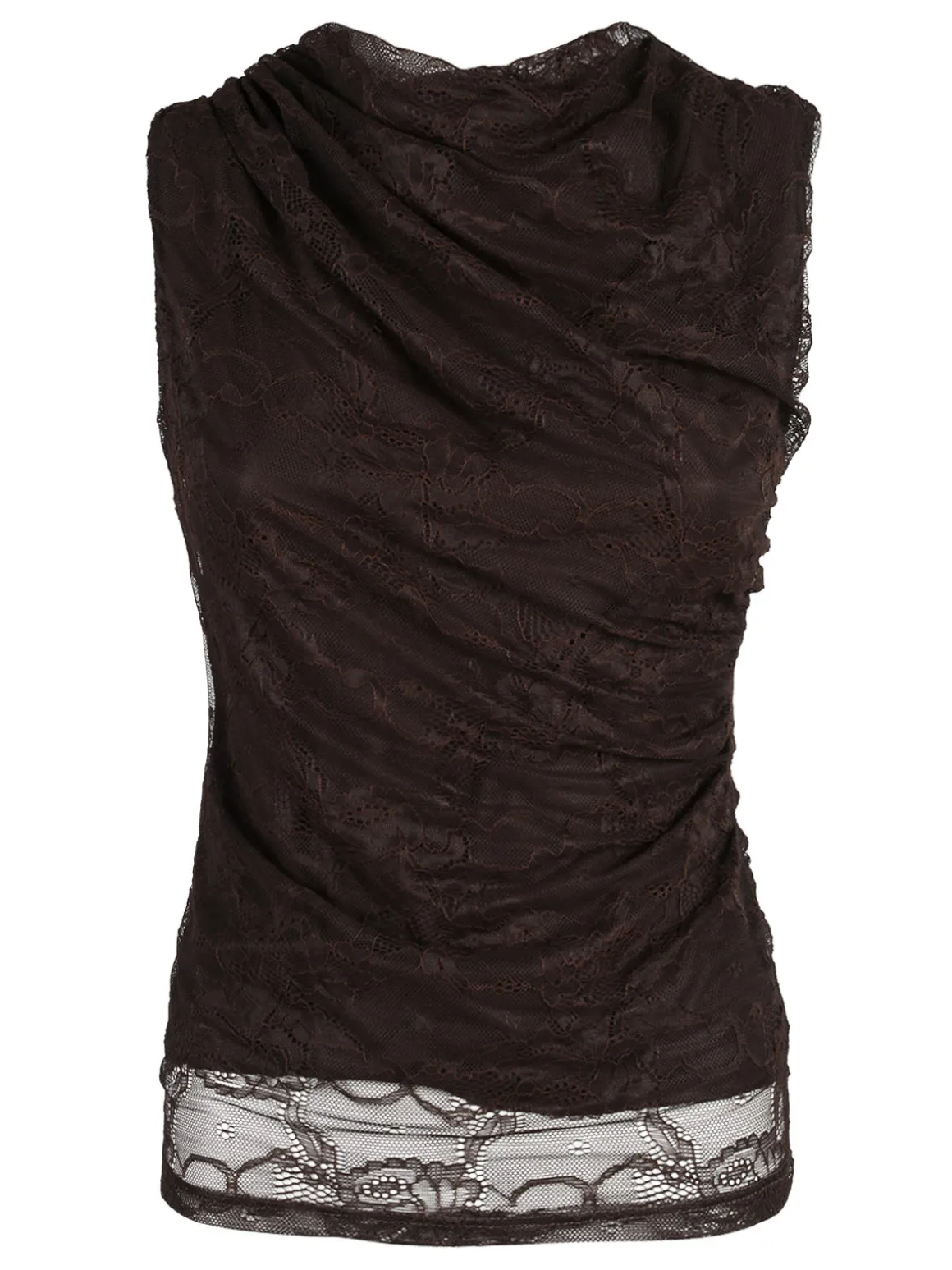 Solada Top donna in pizzo con scollo a cascata - marrone