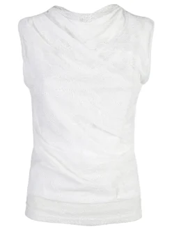 Solada Top donna in pizzo con scollo a cascata - bianco