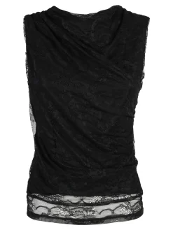 Solada Top donna in pizzo con scollo a cascata - nero