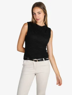 Solada Top donna in pizzo con scollo a cascata - nero