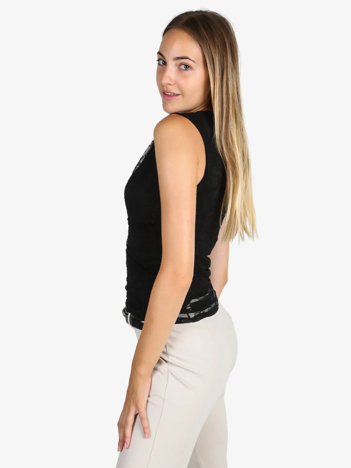 Solada Top donna in pizzo con scollo a cascata - nero