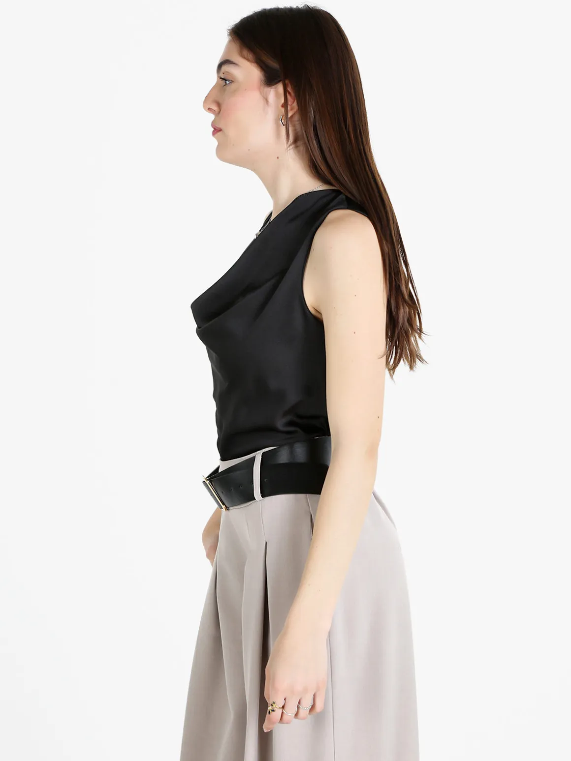 Solada Top donna in raso con scollo a cascata