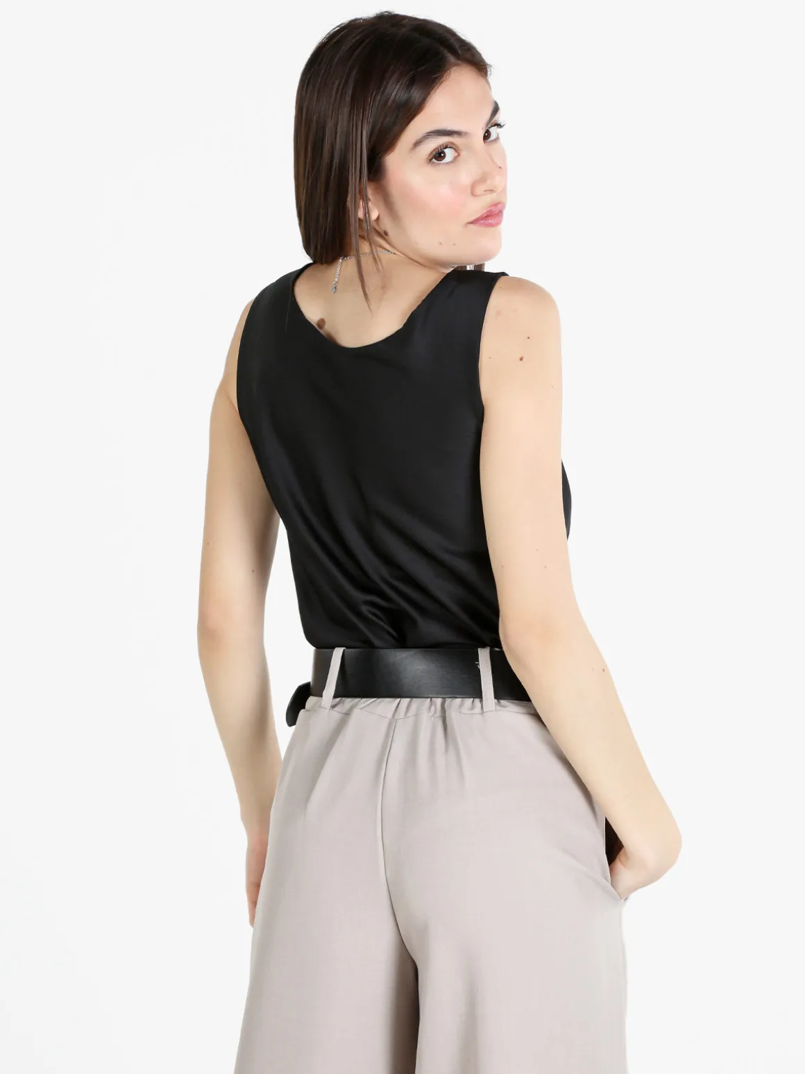 Solada Top donna in raso con scollo a cascata