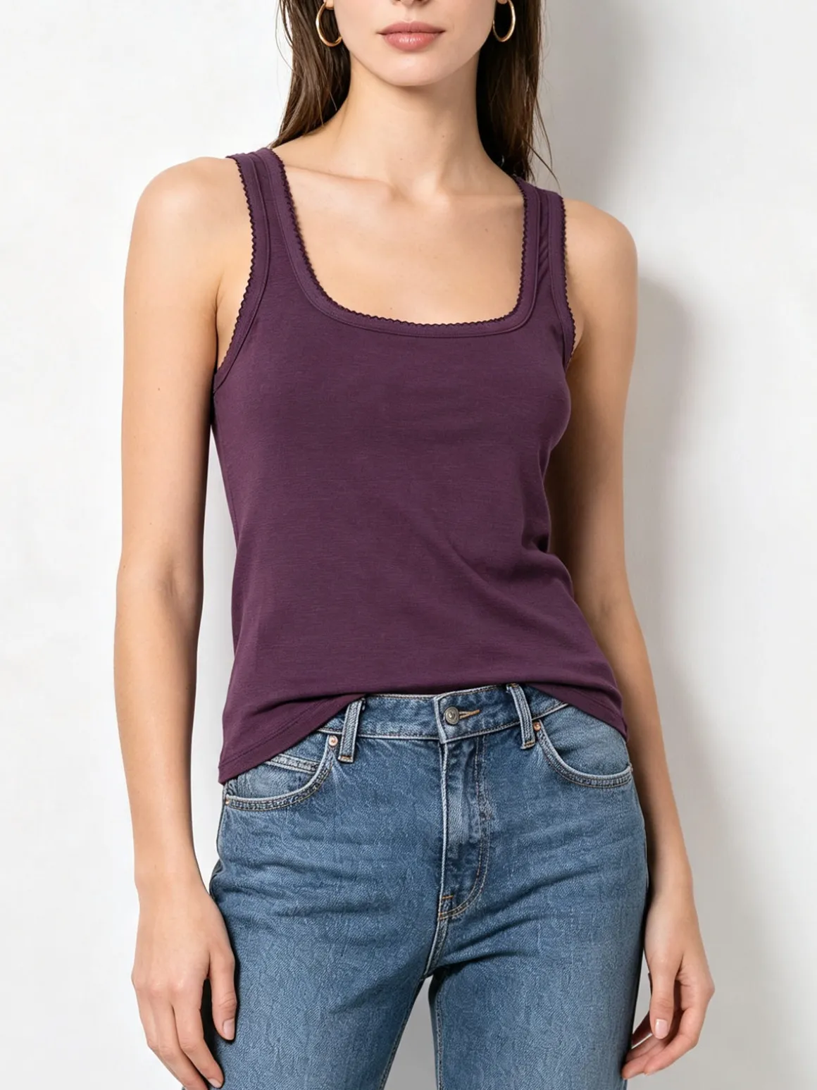Solada Top donna in tinta unita con scollo quadrato - viola