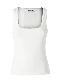 Solada Top donna in tinta unita con scollo quadrato - panna