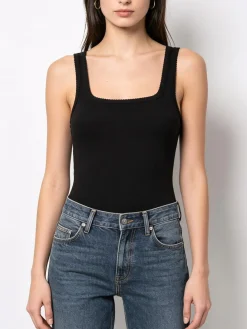 Solada Top donna in tinta unita con scollo quadrato - nero