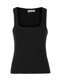 Solada Top donna in tinta unita con scollo quadrato - nero