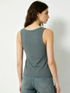 Solada Top donna in tinta unita con scollo quadrato - verde