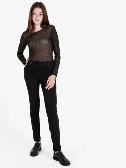 Solada Top donna in tulle a maniche lunghe con strass