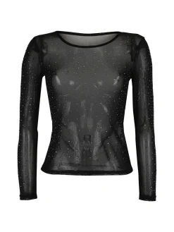 Solada Top donna in tulle a maniche lunghe con strass