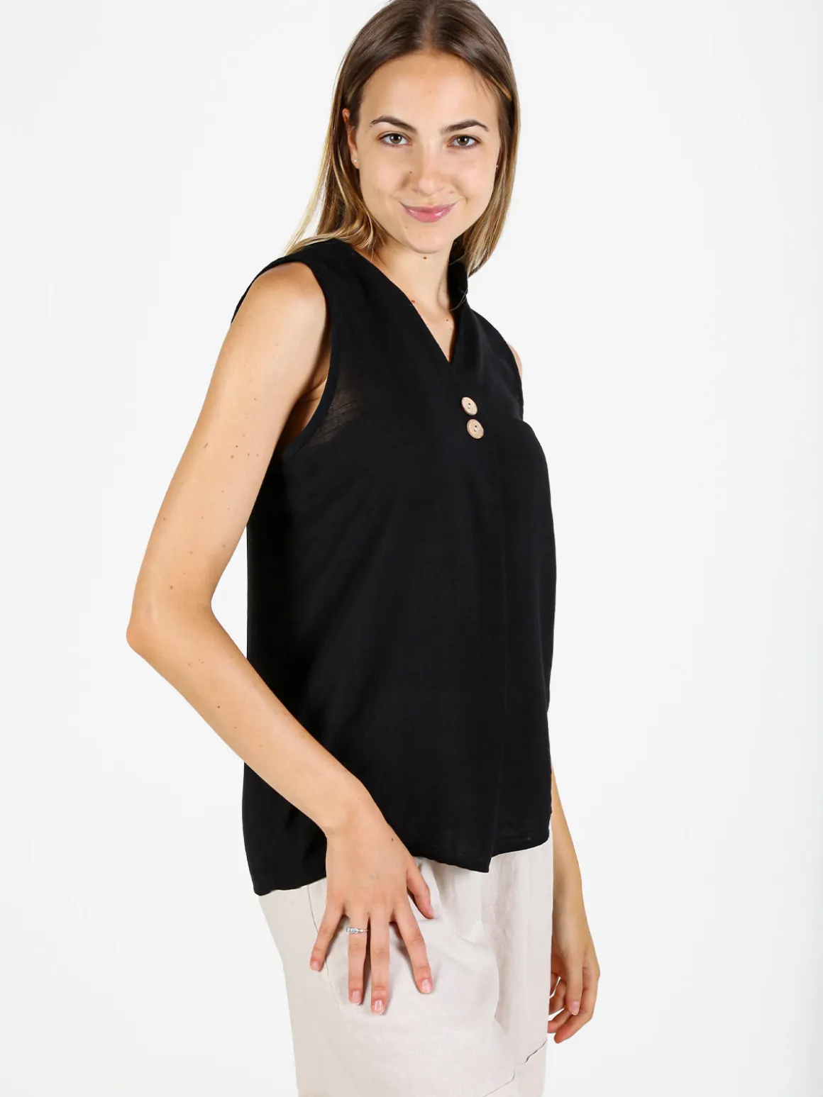 Solada Top donna in viscosa con scollo a V - nero
