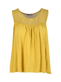 Solada Top donna in viscosa con scollo traforato senape