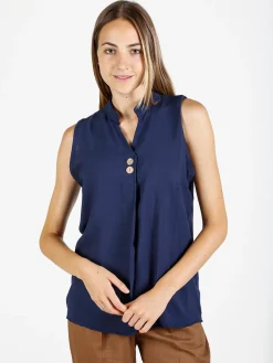 Solada Top donna in viscosa con scollo a V - blu scuro