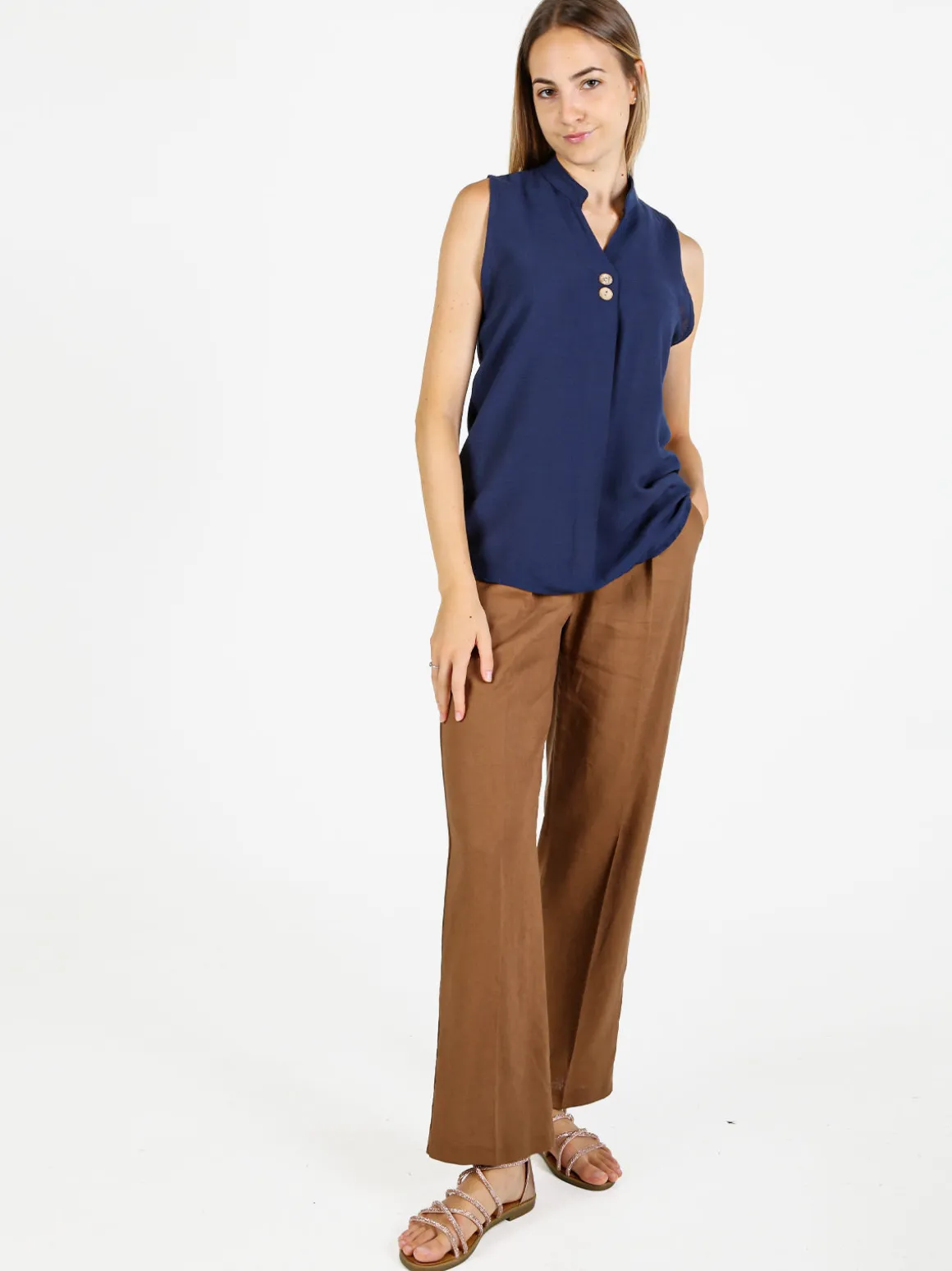 Solada Top donna in viscosa con scollo a V - blu scuro