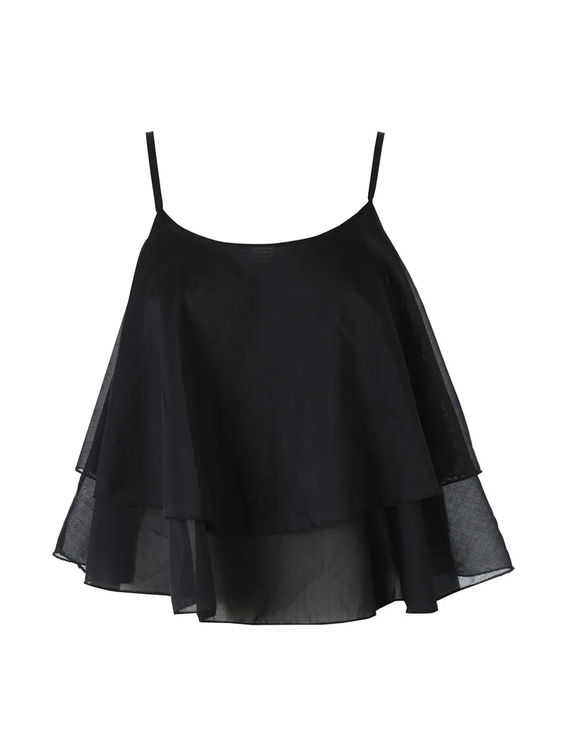 Solada Top donna leggero con spalline strette e balza - nero