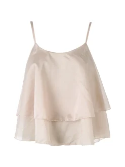 Solada Top donna leggero con spalline strette e balza - beige